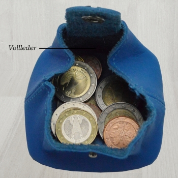 Praktische handliche kleine Mini VOLL LEDER Münzbörse Schüttelbörse Portemonnaie für Kleingeld/Kinder Geldbeutel (Königsblau)